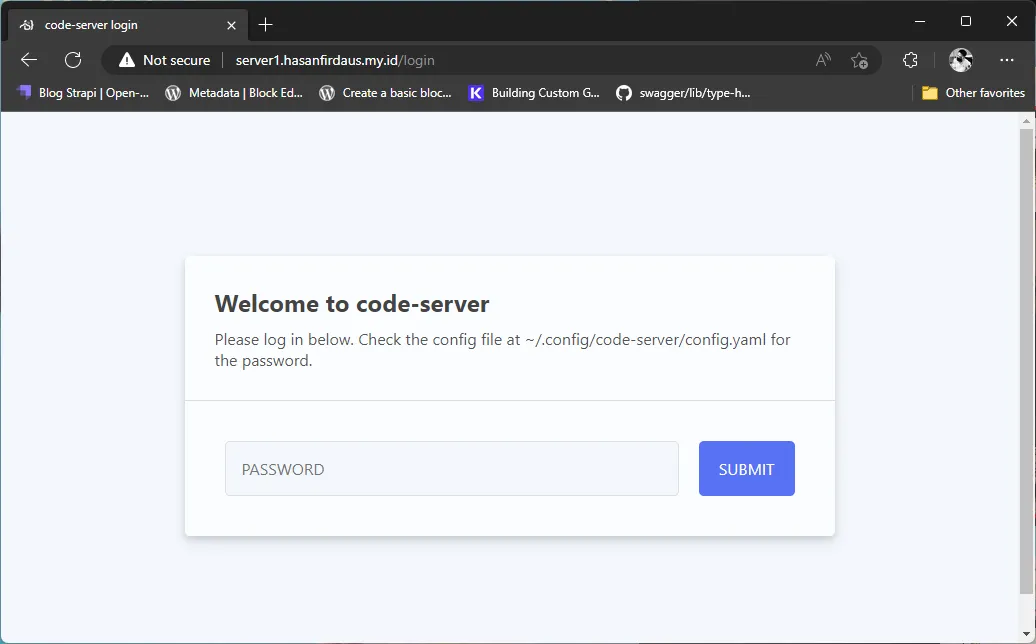 Halaman login code-server
